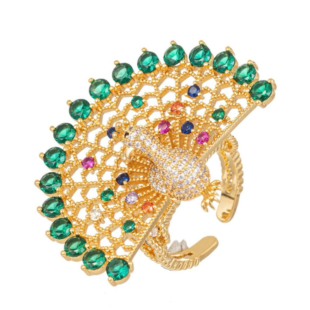 Peacock 18K Gold Plated CZ Ring EYE CANDY LOS -ANGELES